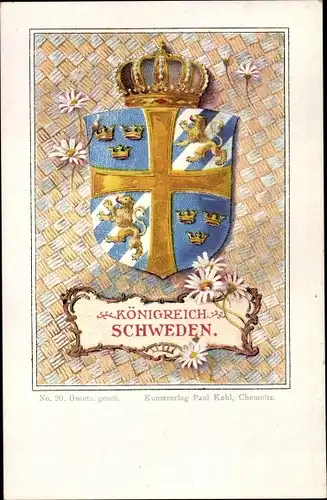 Wappen Litho Königreich Schweden, Margeriten, Krone