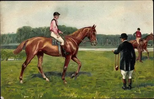 Litho Jockeys auf Rennpferden