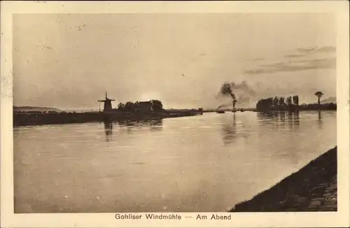 Ak Dresden Cossebaude, Gohliser Windmühle am Abend