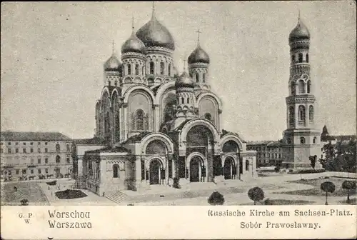 Ak Warszawa Warschau Polen, Russische Kirche, Sachsenplatz