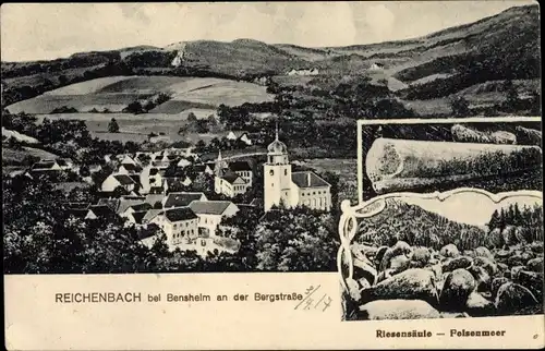 Ak Reichenbach Lautertal im Odenwald, Gesamtansicht, Riesensäule, Felsenmeer