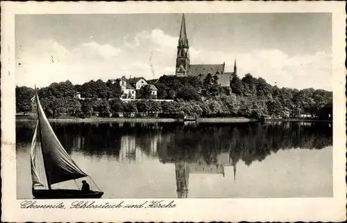 Ak Chemnitz in Sachsen, Schlossteich, Kirche, Segler