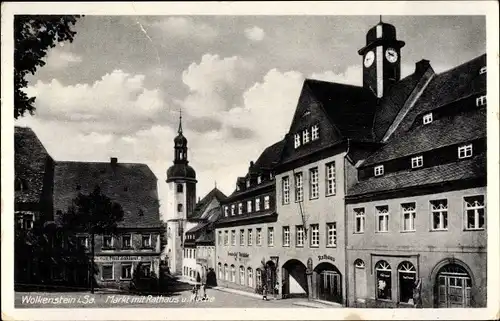Ak Wolkenstein im Erzgebirge, Markt, Rathaus, Kirche