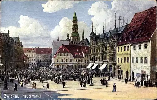 Künstler Ak Zwickau in Sachsen, Hauptmarkt