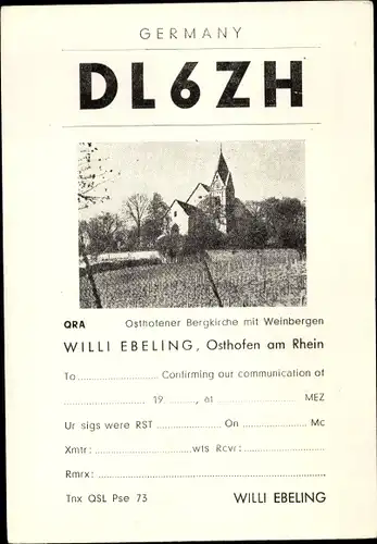 Ak Osthofen im Wonnegau, Germany DL6ZH, Funkerkennung, Willi Ebeling, Bergkirche