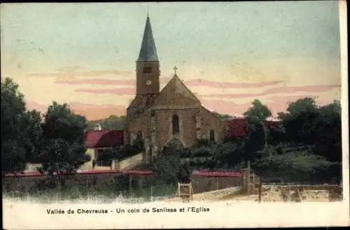 Ak Chevreuse Yvelines, Un coin de Sanlisse et l'Eglise