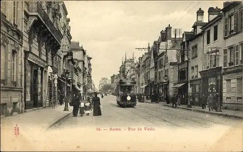 Ak Reims Marne, Rue de Vesle, Tram