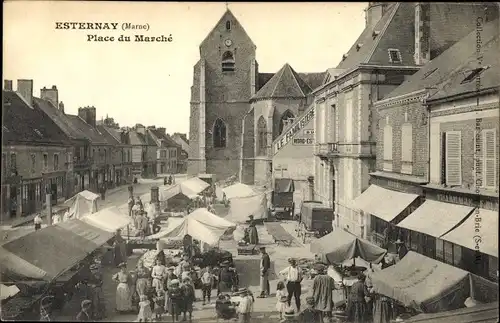 Ak Esternay Marne, Place du Marche