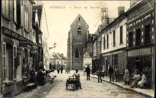 Ak Esternay Marne, Place du Marche