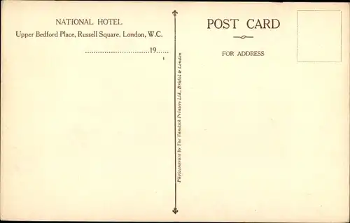 Ak London City England, National Hotel, Upper Bedford Place, Russell Square