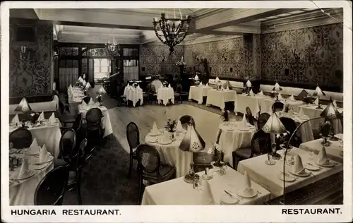 Ak London City England, Hungaria Restaurant, Innenansicht