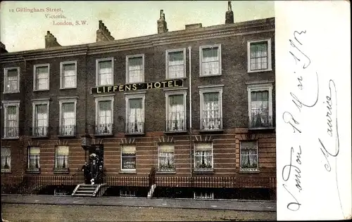 Ak London City England, Gillingham Street, Victoria, Liffens Hotel