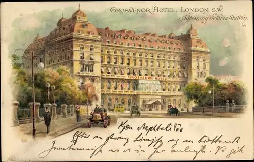Künstler Ak London City England, Grosvenor Hotel, Adjoining Victoria Station