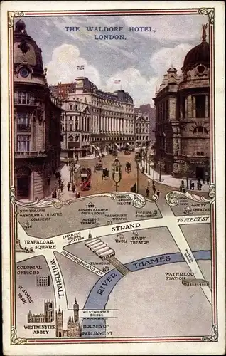 Stadtplan Künstler Ak London City England, The Waldorf Hotel