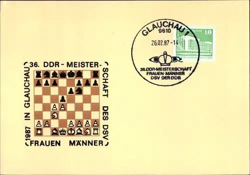 Ak 36. DDR Meister, 1987 in Glauchau, Schachspiel, Schachmeisterschaft