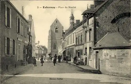 Ak Esternay Marne, Place du Marche