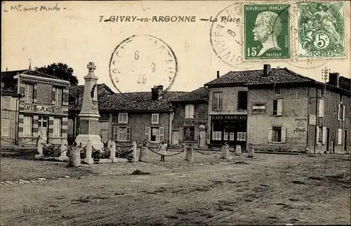 Ak Givry en Argonne Marne, La Place, Cafe Francais