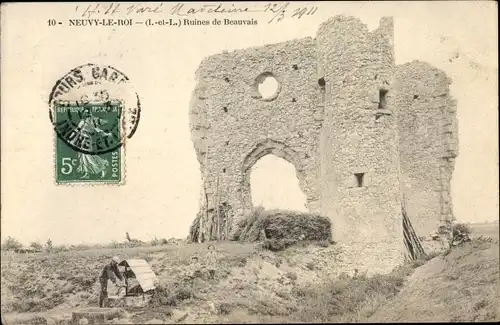 Ak Neuvy le Roi Indre et Loire, Ruines de Beauvais