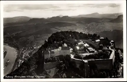 Ak Königstein an der Elbe Sächsische Schweiz, Festung, Fliegeraufnahme