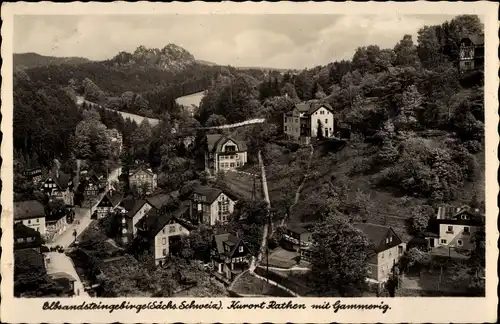 Ak Rathen an der Elbe Sächsische Schweiz, Totale mit Berg Gamrig