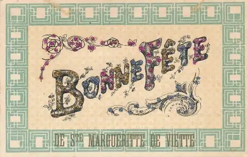 Glitzer Ak Sainte Marguerite de Viette Calvados, Glückwunsch, Bonne Fete