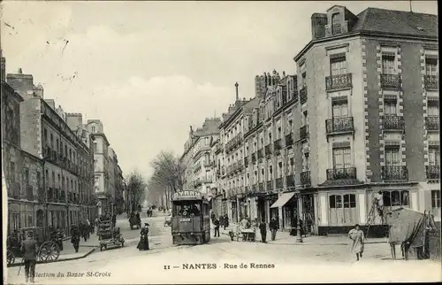 Ak Nantes Loire Atlantique, Rue de Rennes, tramway