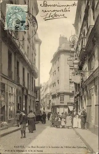 Ak Nantes Loire Atlantique, Rue Santeuil a la hauteur de l'Hotel des Colonies