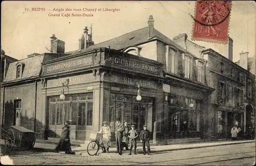 Ak Reims Marne, Angle des rues Chanzy et Libergie, Grand Cafe Saint Denis