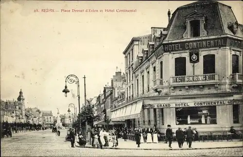 Ak Reims Marne, Hotel Continental et Place d'Erlon