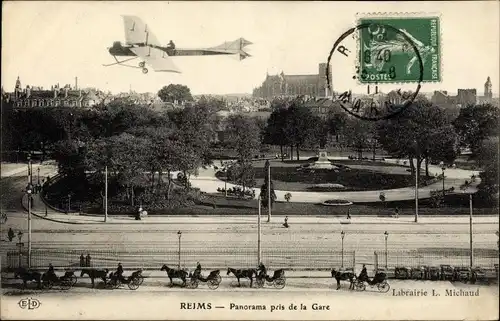 Ak Reims Marne, Panorama pris de la gare