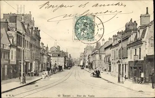Ak Reims Marne, Rue de Vesle