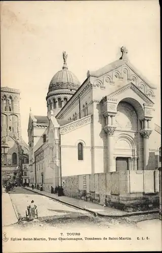 Ak Tours Indre et Loire, Eglise St Martin, Tour Charlemagne