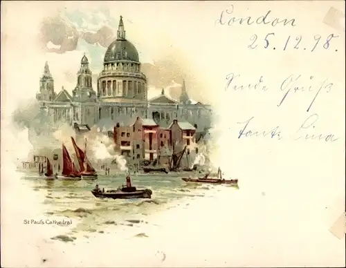 Litho London City England, St Pauls Cathedral