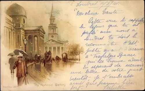 Litho London City England, The National Gallery