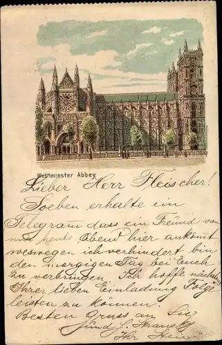 Litho London City England, Westminster Abbey