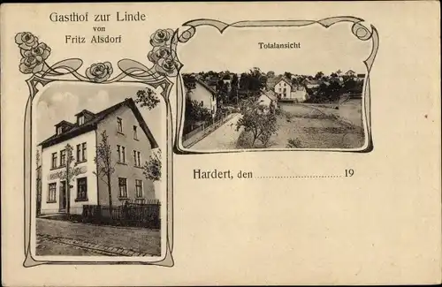 Jugendstil Ak Hardert Rengsdorf in Rheinland Pfalz, Gasthof zur Linde, Totalansicht
