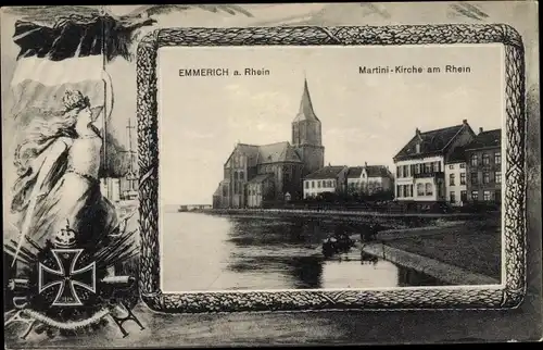 Passepartout Ak Emmerich am Rhein, Martinikirche am Rhein, Germania, Eisernes Kreuz