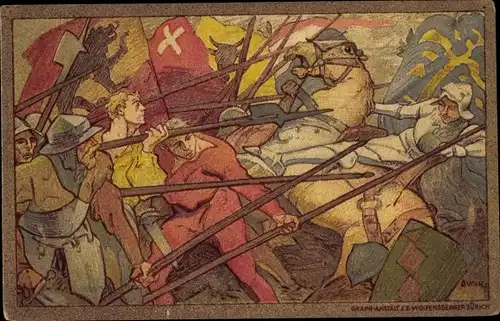 Ganzsachen Ak Schweiz, Bataille de la Birse 1444, Bundesfeier 1911