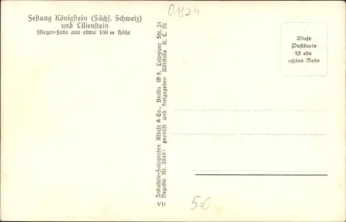 Ak Königstein an der Elbe Sächsische Schweiz, Festung und Lilienstein, Klinke Fliegeraufnahme 11159