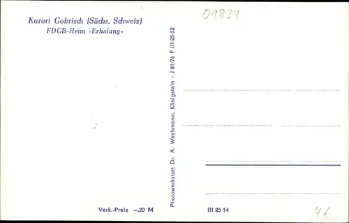 Ak Gohrisch Sächsische Schweiz, FDGB Heim Erholung