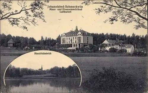 Ak Johannisbad Schmeckwitz Oberlausitz, Kurhaus, Handricksteich