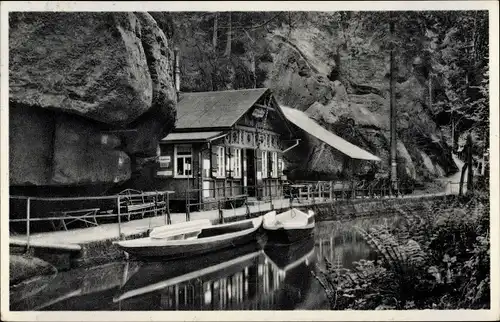 Ak Hinterhermsdorf Sebnitz Sachsen, Obere Schleuse, Bootstation