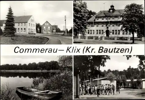 Ak Klix Commerau in Großdubrau in Sachsen, Gaststätte, Schule, Teichlandschaft