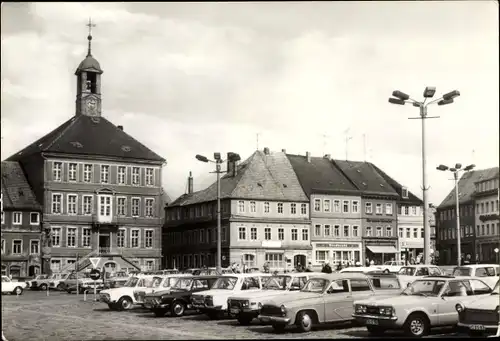 Ak Bischofswerda in Sachsen, Marktplatz, Rathaus, Parkplatz