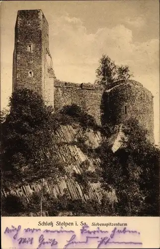Ak Stolpen in Sachsen, Schloss, Siebenspitzenturm