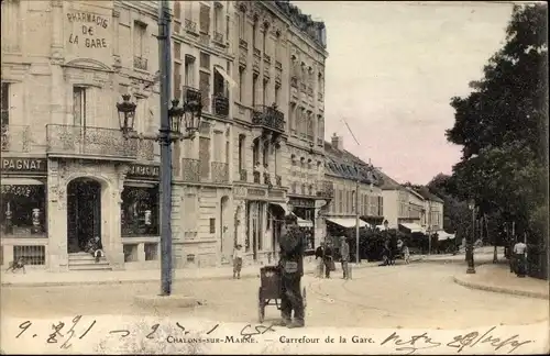 Ak Chalons sur Marne, Carrefour de la Gare