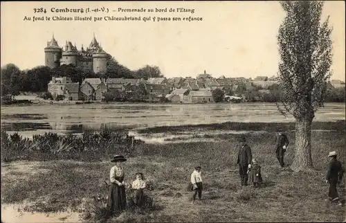 Ak Combourg Ille et Vilaine, Promenade au bord de l'Etang