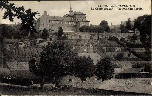 Ak Becherel Ille et Vilaine, La Communaute, Vue prise du Lavoir