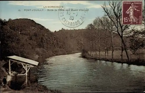 Ak Pont d Ouilly Calvados, Bords de l'Orne vers Mesnil Villemont