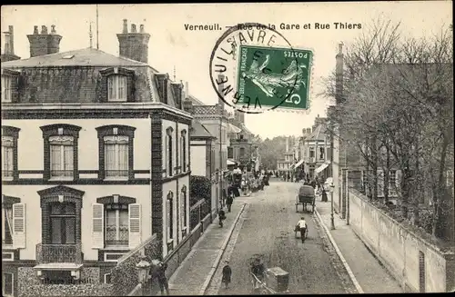 Ak Verneuil Eure, Rue de la Gare et Rue Thiers